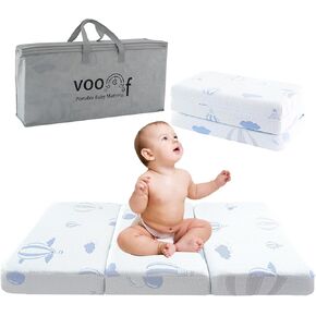 Trifold Pack and Play Mattress ، 38 "x26" حزمة رغوة الذاكرة ذات الوجهين مزدوج N Play Matresses for Baby Toddler ، مرتبة سرير سفر محمولة قابلة للطي لـ Pack n Play Play With Carry Bag