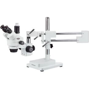 AmScope 3.5X-45X Simul-Focal Trinocular Stereo Zoom Microscope on Dual Arm Boom