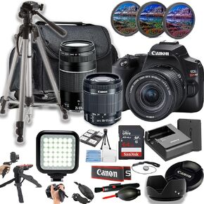 Canon EOS Rebel SL3 DSLR Camera 24MP DSLR Camera w/EF-S 18-55mm and 75-300mm Lens + LED Light + 64GB Memory + Filters + Case + Tripod + Grips + Hood, and More (26pc Bundle) (Renewed)