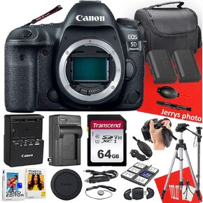 Canon EOS 5D Mark IV DSLR كاميرا (الجسم فقط) + 64 جيجابايت ذاكرة + ترايبود + Monopod + بطارية إضافية + المزيد (حزمة 23pc) ، أسود (متجدد)