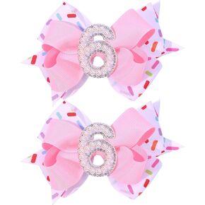 2PCS Hair Bows for Baby Girls Birthday - 4th Birthday Hair Bow Sweet Theme with Ice Cream Party, Pink Hair Accessories for Baby Toddler 1 2 3 4 5 6 Years, Outfit & Decorations
