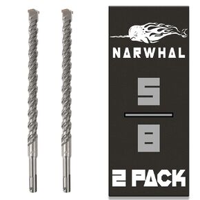 SDS Plus 5/8 Inch Masonry Drill Bit for Rotary Hammers (12" Length - 2 Pack) Carbide Tipped to Easily Drill Through Concrete, Cement, Brick, Block, Stone, and More!