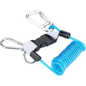Aramox Diving Lanyard, Extendable Coil, Versatile Use, Peace of Mind with Stainless Steel Clips on Both Ends and Nylon Webbing for Cameras Dive Lights, Quick Release Buckle for (Blue)