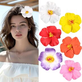 6 Pcs Hawaiian Flower Hair Clips Plumeria Hibiscus Hairclip Floral Clips Cute Summers Tropical Flowers Hair Accessories for Vacation Beach Party