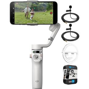 DJI CP.OS.00000284.01 Osmo Mobile 6 Smartphone Gimbal 3-Axis Stabilizer Platinum Gray Bundle with 2X Clip-On Mini Microphone, LED Cordless Smartphone Ring Light and 2 YR CPS Enhanced Protection Pack