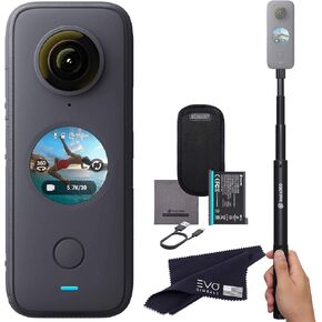 Insta360 One X2 360 Camera مع شاشة تعمل باللمس - 5.7k30 360 فيديو ، وضع CAM الثابت الأمامي ، 18 ميجابكسل 360 Photo + Instapano | تشمل الحزمة Selfie Stick غير المرئية 120 سم (عنصران)