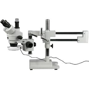 AmScope SM-4T-56S Professional Trinocular Stereo Zoom Microscope, WH10x Eyepieces, 7X-45X Magnification, 0.7X-4.5X Zoom Objective, 56-Bulb LED Ring Light, Double-Arm Boom Stand, 110V-120V