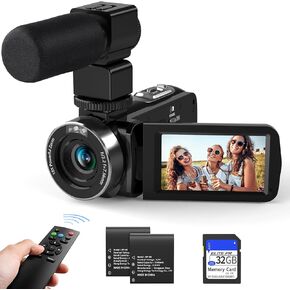 6K Video Camera Camcorder Vloging Camera for YouTube 18X Digital Zoom 3.0“ Touch Screen WiFi Camera with Microphone, 2.4G Remote Control, 2 Batteries & 32G SD Card