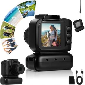 Mini Keychain Camera 1080P Mini Retro Digital Camera with 32GB Card Wide Angle Lens 1.4" LCD Screen Charging Base Micro Video Camcorder for Travel Study Recording Vintage Video Effect(Black)