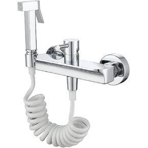 Sprayer Kit HandheldSprayer for Toilet, Chrome Brass Bathroom Cloth Diaper Sprayer Set with Cold and Hot Water, Wall Mounted ToiletSprayer Kit for Bathing Pets,Stainless Steel Hose