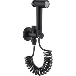 Handheldsprayer ، جبل الجدار الأسود ، مع محول صمام T النحاسي وخرطوم الزنبرك القابل للسحب ، بخاخ المرحاض باليد مع وظيفة بخاخ مزدوجة لتنظيف المرحاض ، النوع 2 (النوع 2)