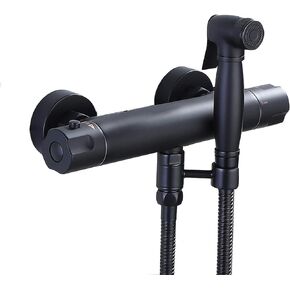 Sprayer Kit Black HandheldSprayer for Toilet, Thermostatic ToiletSprayer Kit Wall Mounted Brass Bathroom Cloth Diaper Sprayer Set for Personal Hygiene