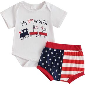 Newborn Baby Boy 4th of July Outfit Short Sleeve Romper Stars Stripes Shorts Independence Day Clothes