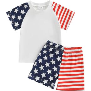 Toddler Baby Boy 4th of July Outfits Short Sleeve American Flag Print T-Shirt Top Shorts Set Infant Summer Clothes