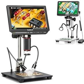 Elikliv EM4K + EDM9 4K Digital Microscope, 8" Coin Microscope 2000x, 52MP HDMI Microscope, Soldering Microscope for Adults, LCD Microscope for Electronics Repair, 3840P UHD Video Microsocpe, 10" Stan