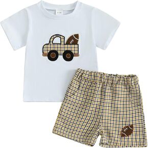 Toddler Baby Boy Football Outfit Rugby Embroidery Short Sleeve T-Shirt Shorts Set Summer Game Day Clothes