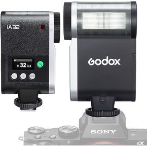 Godox IA32 Mini Flash Speedlite GN15 Output 490 Full-Power Flashes -7°~90° Adjustment, 8 Power Levels Auto/Manual Modes, 2×AA Battery - Powered Compatible with Canon/Nikon/Sony/Fujifilm/Olympus Camera