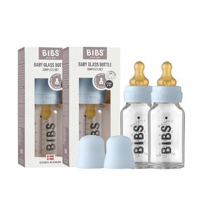 Bibs Baby Glass Bottle | Anti-Colic Borosilicate Glass Bottles | Natural Vented Round Natural Rubber Latex Nipple | Consistent Flow Rate | 7.6 oz/225 ml | 2 Pack | Ivory/Sage
