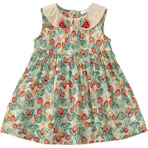 Girl Sleeveless Cotton Dress Strawberry Print Summer Vintage Dress
