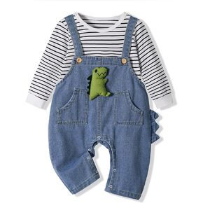 Volunboy Baby Boy Clothes Toddler Long Sleeve Romper Overalls 2Pcs Newborn Bodysuit Infant Dinosaur Suspender Pants Set