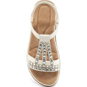 Ablanczoom Womens Sandals Flat Shoes: Comfortable Ankle Strap Dressy Rhinestone Casual Bohemian Summer Sandal for Beach Walking Vacation