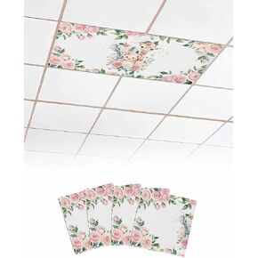 Plants 3 Pcs Fluorescent Light Covers, Pink Roses Animal Giraffe Elephant Lion Magnetic Light Filters Shade Panel for Ceiling Lights Classroom Office Home Ceiling Decoration, 4 x 2 Ft