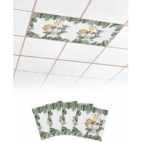 Tropical Plants 2 Pcs Fluorescent Light Covers, Animal Giraffe Elephant Lion Magnetic Light Filters Shade Panel for Ceiling Lights Classroom Office Home Ceiling Decoration, 4 x 2 Ft