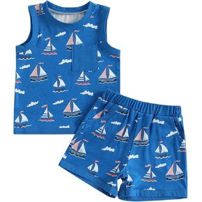Toddler Baby Boy Summer Outfit Sleeveless Tank Tops + Casual Shorts Set 2 Piece Infant Beach Clothes