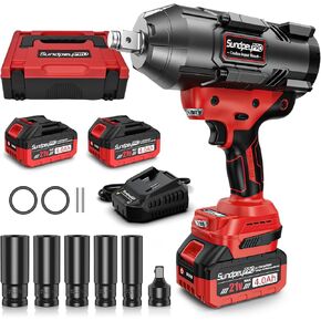 Cordless Impact Wrench 1600Ft-lbs - 2100N·m High Torque Impact Gun with 2 * 4.0Ah Battery - 3/4 Inch Brushless Impact Driver with 3/4" to 1/2" Adapter & 5 Sockets & Case for Car Truck Home