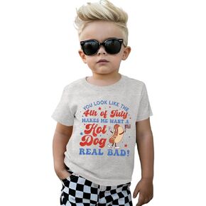 Toddler Boys 4th of July Shirts Funny Hot Dog T Shirt American Flag Tees Tops USA Patriotic Independence Day Clothes