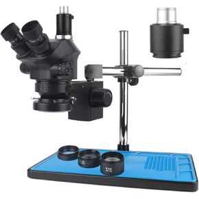 3.5X-100X Zoom Industrial Lab Simul Focal Adjustable Stereo Microscope Trinocular Microscope Set for Jewelry Phone Watch Repair(with 0.5X Adapter)