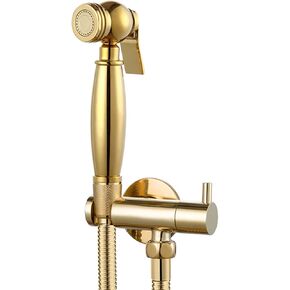 HandheldSprayer for Toilet Brass Baby Cloth Diaper Sprayer Portable Hand Held ToiletSprayer Head withHose for Feminine Wash, Pet Washing, Easy to Install, Gold