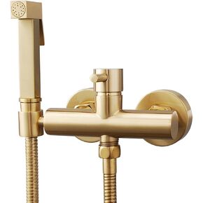 HandheldSprayer for Toilet Brass Baby Cloth Diaper Sprayer for Hot and Cold Water PortableFaucet withHose, for Feminine Wash, Pet Washing,Black(Brushed Gold)
