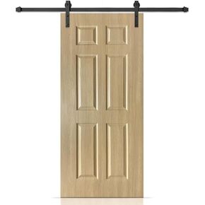 30 in. x 84 in. 6 Panel Hollow Core Oak Finished PVC Composite Interior Sliding Barn Door with Hardware Kit