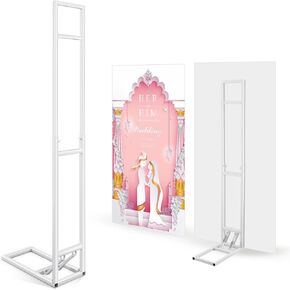 1 Pack White Square Wedding Backdrop Stand with Foldable Base Metal Balloon Arch Backdrop Stand for Wedding Birthday Party Anniversary Decor, Adjustable Height(1-2m H) Installation Free