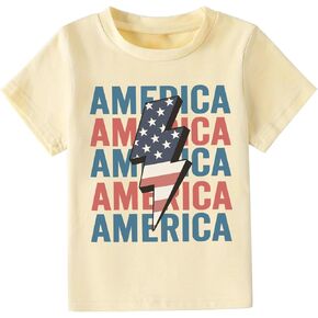 Kids 4th of July American Flag Cotton T-Shirt Toddler Baby Boys Girls Patriotic Independence Day Outfit