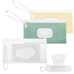3 Pcs Baby Wipe Dispenser, Portable Travel Wipes Case Refillable & Reusable Wipes Pouch for Travel & Home Use (3 Colors)