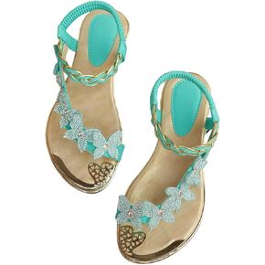 Flat Sandals for Woman Butterfly Rhinestone Fish Mouth Sandals with Elastic Band Beach Sandal 1 Pair