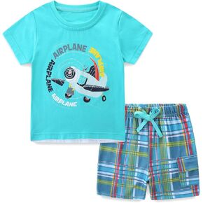 Toddler Baby Boy Summer Outfit Kids Cotton Printed Clothes Casual Short Sleeve Shirt Pants Set