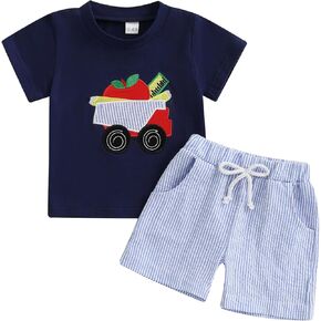 Back to School Toddler Baby Boy Outfit Embroidery T Shirt and Shorts Set First Day of Preschool Kindergarten Clothes