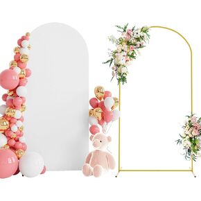Wokceer Arch Backdrop Stand and 7.2FT Wedding Arch Cover Bundle for Wedding Ceremony Birthday Party White
