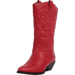 Soda Women's Reno Western Cowboy Pointed Toe Knee High Pull On Tabs Boots (Red, 7)