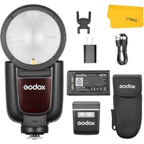 GODOX V1 Pro V1Pro F Round Head Camera Flash for Fujifilm, 2.4G Wireless TTL Fuji Speedlite HSS 1/8000s, 2980mAh Li-ion Battery, Detachable Sub Flash SU-1, Support Type-C Charge, M/TTL Flash Mode