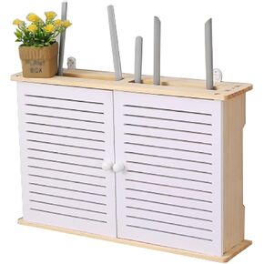 Router Storage Box，WiFi Router Storage Box, Living Room Wall-Mounted WiFi Storage Box, Double Door Louver Design,Wall Decoration TV Lower Plug-in Shielding Box(48x11x31.5cm)