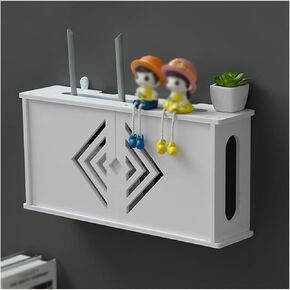 Router Storage Box，WiFi Router Storage Box, White Decorative Floating Shelf,Cable Organizer Box, Power Strip Protector Hider,for Bedroom, Living Room(C,46x10.5x22cm)