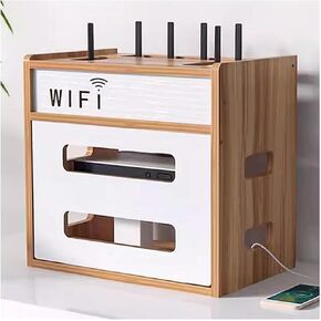 Router Storage Box，WiFi Router Storage Box, Power Router Fences Standing Shelf,Wooden Cable Management Hider Box Router Storage Racks(A)