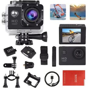 Waterproof Action Camera, 20 MP Sport Recorder Ultra HD 1080P/30FPS, 5 Million Pixels, Water Resistant 30M / 98FT, 900mAh Battery, Camcorder Video 140° with Accessories Kit for Helmet and Bicycle etc