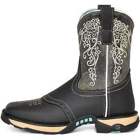 CORRAL LADIE'S TAN HYDRO RESIST SADDLE VAMP/BROWN TOP FARM&RANCH DUAL DENSITY SOLE SQ TOE, RUBBER SOLE, RANCHING W5006