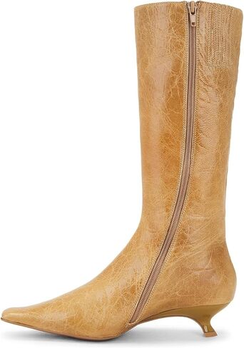 Kitten Heel Knee High Boots for Women Pointed Toe Zipper Low Heel Casual Fashion Boots in Saudi Arabia