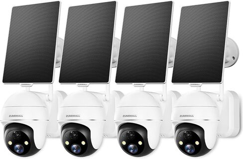 ZUMIMALL Solar Security Cameras Wireless Outdoor - 4 Packs, 360° View Outdoor Camera Wireless Solar Powered,2.4G WiFi Only, Spotlight/Siren//3MP Color Night Vision/AI Detection/IP66, Work with Alexa in Saudi Arabia